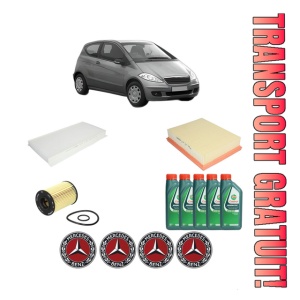 Set Pachet filtre revizie Bosch, 5 litrii ulei Castrol 10W40 MERCEDES-BENZ A-CLASS (W169) A 180 (169.032, 169.332) din 2009-2012, 4x Stickere auto cu MERCEDES-BENZ