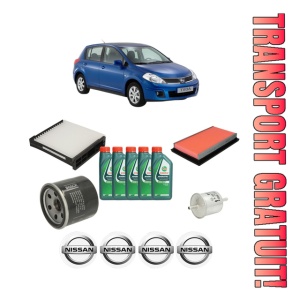 Set Pachet filtre revizie Bosch, 5 litrii ulei Castrol 10W40 NISSAN TIIDA Hatchback (C11) 1.8 (JC11) din 2004-2011, 4x Stickere auto cu NISSAN
