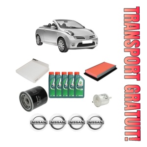 Set Pachet filtre revizie Bosch, 5 litrii ulei Castrol 10W40 NISSAN MICRA C+C III (K12) 1.6 160 SR din 2005-2010, 4x Stickere auto cu NISSAN