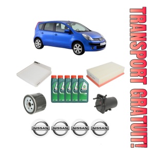 Set Pachet filtre revizie Bosch, 5 litrii ulei Castrol 10W40 NISSAN NOTE (E11, NE11) 1.5 dCi din 2008-2012, 4x Stickere auto cu NISSAN