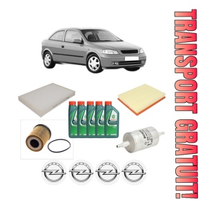 Set Pachet filtre revizie Bosch, 5 litrii ulei Castrol 10W40 OPEL ASTRA G Hatchback (T98) 1.8 16V (F08, F48) din 2000-2005, 4x Stickere auto cu OPEL