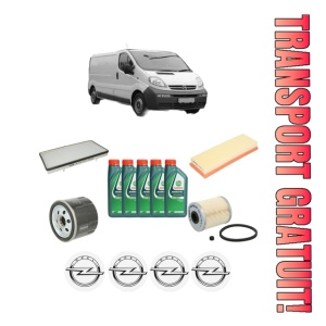 Set Pachet filtre revizie Bosch, 5 litrii ulei Castrol 10W40 OPEL VIVARO A Van (X83) 1.9 DI (F7) din 2001-2006, 4x Stickere auto cu OPEL