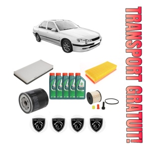 Set Pachet filtre revizie Bosch, 5 litrii ulei Castrol 10W40 PEUGEOT 406 (8B) 2.0 HDi 110 din 2001-2004, 4x Stickere auto cu PEUGEOT