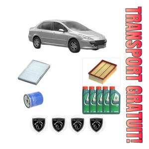 Set Pachet filtre revizie Bosch, 5 litrii ulei Castrol 10W40 PEUGEOT 307 Saloon 2.0 HDi din 2006-2012, 4x Stickere auto cu PEUGEOT