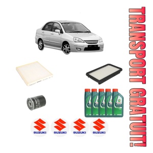 Set Pachet filtre revizie Bosch, 5 litrii ulei Castrol 10W40 SUZUKI LIANA (ER, RH_) 1.6 (RH416) din 2002, 4x Stickere auto cu SUZUKI