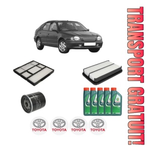 Set Pachet filtre revizie Bosch, 5 litrii ulei Castrol 10W40 TOYOTA COROLLA Liftback (_E11_) 1.6 (ZZE112_, ZZE112R) din 2000-2002, 4x Stickere auto cu TOYOTA