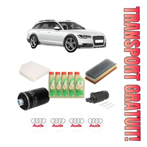 Set Pachet filtre revizie Bosch, 5 litrii ulei Castrol 5W30 AUDI A4 Allroad B8 (8KH) 2.0 TFSI quattro din 2009-2016, 4x Stickere auto cu AUDI