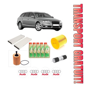 Set Pachet filtre revizie Bosch, 5 litrii ulei Castrol 5W30 AUDI A6 C6 Avant (4F5) 2.0 TDI din 2009-2011, 4x Stickere auto cu AUDI