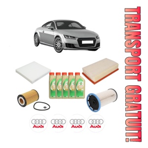 Set Pachet filtre revizie Bosch, 5 litrii ulei Castrol 5W30 AUDI TT (FV3, FVP) 2.0 TDI quattro din 2017, 4x Stickere auto cu AUDI