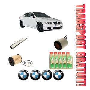 Set Pachet filtre revizie Bosch, 5 litrii ulei Castrol 5W30 BMW Seria 3 Coupe (E92) 318 i din 2010-2013, 4x Stickere auto cu BMW