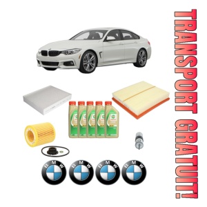 Set Pachet filtre revizie Bosch, 5 litrii ulei Castrol 5W30 BMW Seria 3 Gran Turismo (F34) 328 i xDrive din 2013-2016, 4x Stickere auto cu BMW