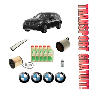 Set Pachet filtre revizie Bosch, 5 litrii ulei Castrol 5W30 BMW Seria X1 (E84) sDrive 18 i din 2010-2015, 4x Stickere auto cu BMW