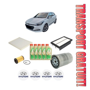 Set Pachet filtre revizie Bosch, 5 litrii ulei Castrol 5W30 HYUNDAI i20 II (GB, IB) 1.1 CRDi din 2014-2018, 4x Stickere auto cu HYUNDAI