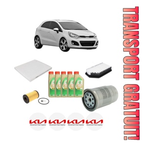 Set Pachet filtre revizie Bosch, 5 litrii ulei Castrol 5W30 KIA RIO III (UB) 1.1 CRDi din 2011-2017, 4x Stickere auto cu KIA