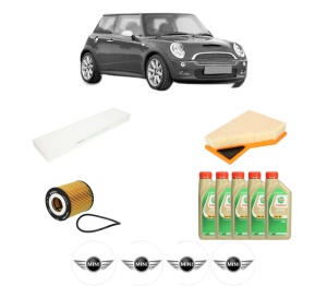 Set Pachet filtre revizie Bosch, 5 litrii ulei Castrol 5W30 MINI MINI (R50, R53) Cooper din 2001-2006, 4x Stickere auto cu MINI - Img 2