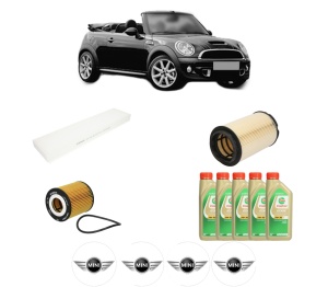 Set Pachet filtre revizie Bosch, 5 litrii ulei Castrol 5W30 MINI MINI Convertible (R52) John Cooper Works din 2004-2007, 4x Stickere auto cu MINI - Img 2