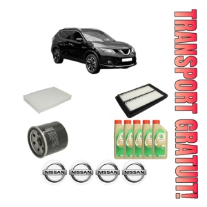 Set Pachet filtre revizie Bosch, 5 litrii ulei Castrol 5W30 NISSAN X-TRAIL III (T32_, T32R, T32RR) 1.6 DIG-T (T32) din 2015, 4x Stickere auto cu NISSAN
