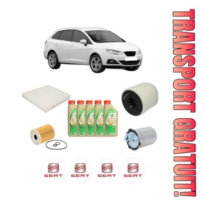 Set Pachet filtre revizie Bosch, 5 litrii ulei Castrol 5W30 SEAT IBIZA IV ST (6J8, 6P8) 1.2 TDI din 2010-2015, 4x Stickere auto cu SEAT