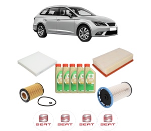 Set Pachet filtre revizie Bosch, 5 litrii ulei Castrol 5W30 SEAT LEON ST (5F8) 1.6 TDI 4Drive din 2014-2020, 4x Stickere auto cu SEAT - Img 2
