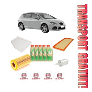 Set Pachet filtre revizie Bosch, 5 litrii ulei Castrol 5W30 SEAT LEON (1P1) 2.0 Cupra R din 2009-2012, 4x Stickere auto cu SEAT