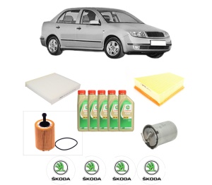 Set Pachet filtre revizie Bosch, 5 litrii ulei Castrol 5W30 SKODA FABIA I Saloon (6Y3) 1.4 TDI din 2005-2007, 4x Stickere auto cu SKODA - Img 2
