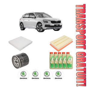 Set Pachet filtre revizie Bosch, 5 litrii ulei Castrol 5W30 SKODA KAMIQ (NW4) 1.5 TSI din 2019, 4x Stickere auto cu SKODA