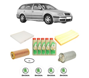 Set Pachet filtre revizie Bosch, 5 litrii ulei Castrol 5W30 SKODA Octavia I Combi (1U5) 1.9 TDI din 2000-2010, 4x Stickere auto cu SKODA - Img 2