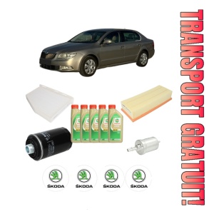 Set Pachet filtre revizie Bosch, 5 litrii ulei Castrol 5W30 SKODA SUPERB II Estate (3T5) 2.0 TFSI din 2010-2015, 4x Stickere auto cu SKODA