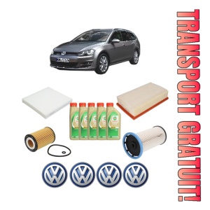 Set Pachet filtre revizie Bosch, 5 litrii ulei Castrol 5W30 Volkswagen GOLF VAN VII Variant (BA5) 1.6 TDi BlueMotion din 2013-2017, 4x Stickere auto cu Volkswagen