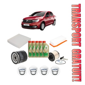 Set Pachet filtre revizie Bosch, 5 litrii ulei Castrol 5W40 DACIA LOGAN II 1.5 dCi / Blue dCi 75 din 2012, 4x Stickere auto cu DACIA