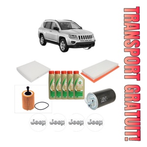 Set Pachet filtre revizie Bosch, 5 litrii ulei Castrol 5W40 JEEP COMPASS (MK49) 2.0 CRD din 2006, 4x Stickere auto cu JEEP