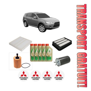 Set Pachet filtre revizie Bosch, 5 litrii ulei Castrol 5W40 MITSUBISHI OUTLANDER II Van (CW_W) Di-D 4WD (CW8W) din 2006-2010, 4x Stickere auto cu MITSUBISHI