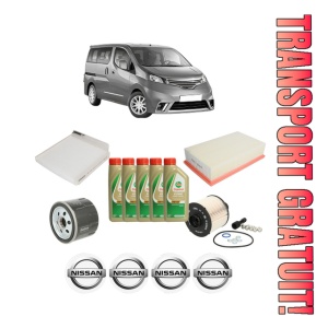 Set Pachet filtre revizie Bosch, 5 litrii ulei Castrol 5W40 NISSAN NV200 / EVALIA Bus 1.5 dCi 85 (M20, M20M, M20K, M20KK) din 2010, 4x Stickere auto cu NISSAN