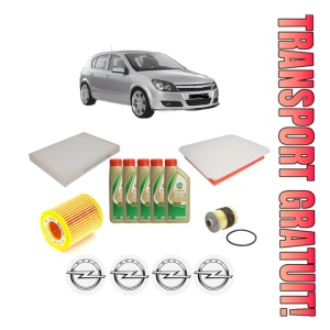 Set Pachet filtre revizie Bosch, 5 litrii ulei Castrol 5W40 OPEL ASTRA H (A04) 1.9 CDTI (L48) din 2004-2010, 4x Stickere auto cu OPEL