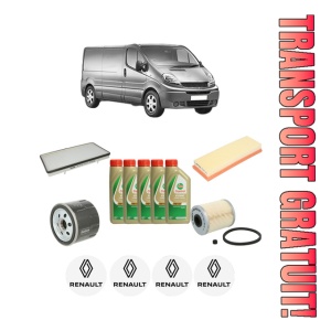 Set Pachet filtre revizie Bosch, 5 litrii ulei Castrol 5W40 RENAULT TRAFIC II Van (FL) 1.9 dCi (FL0B) din 2001-2003, 4x Stickere auto cu RENAULT