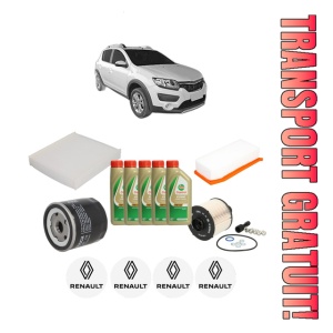 Set Pachet filtre revizie Bosch, 5 litrii ulei Castrol 5W40 RENAULT SANDERO/STEPWAY II (B8_) 1.5 dCi (B8AL) din 2017, 4x Stickere auto cu RENAULT
