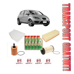 Set Pachet filtre revizie Bosch, 5 litrii ulei Castrol 5W40 SEAT ALTEA (5P1) 2.0 TDI 16V din 2004-2015, 4x Stickere auto cu SEAT
