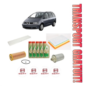 Set Pachet filtre revizie Bosch, 5 litrii ulei Castrol 5W40 SEAT ALHAMBRA (7V8, 7V9) 1.9 TDI 4motion din 2000-2010, 4x Stickere auto cu SEAT