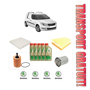 Set Pachet filtre revizie Bosch, 5 litrii ulei Castrol 5W40 SKODA FABIA I Praktik (6Y5) 1.4 TDI din 2005-2007, 4x Stickere auto cu SKODA