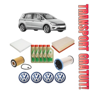 Set Pachet filtre revizie Bosch, 5 litrii ulei Castrol 5W40 Volkswagen GOLF SPORTSVAN VII (AM1, AN1) 2.0 TDI din 2014-2017, 4x Stickere auto cu Volkswagen