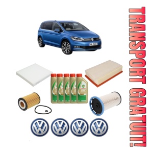 Set Pachet filtre revizie Bosch, 5 litrii ulei Castrol 5W40 Volkswagen TOURAN (5T1) 2.0 TDI din 2015-2019, 4x Stickere auto cu Volkswagen