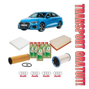 Set Pachet filtre revizie Bosch, 6 litrii ulei Castrol 0W20 AUDI A3 Limousine (8YS, 8YM) 35 TDI din 2020, 4x Stickere auto cu AUDI