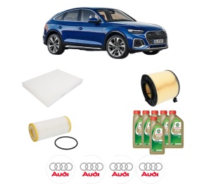 Set Pachet filtre revizie Bosch, 6 litrii ulei Castrol 0W20 AUDI Q5 Sportback (FYT) 45 TFSI Mild Hybrid quattro din 2020, 4x Stickere auto cu AUDI - Img 2