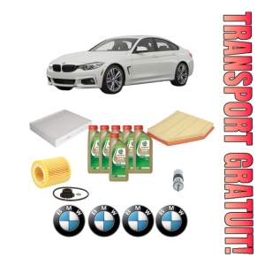 Set Pachet filtre revizie Bosch, 6 litrii ulei Castrol 0W20 BMW Seria 3 Gran Turismo (F34) 320 i din 2016, 4x Stickere auto cu BMW