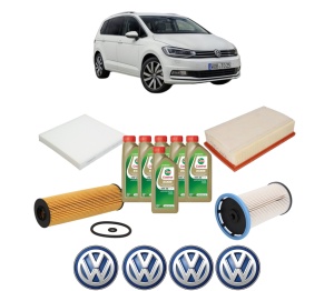 Set Pachet filtre revizie Bosch, 6 litrii ulei Castrol 0W20 Volkswagen TOURAN VAN (5T1) 2.0 TDI din 2020, 4x Stickere auto cu Volkswagen - Img 2