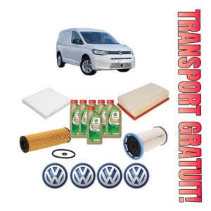 Set Pachet filtre revizie Bosch, 6 litrii ulei Castrol 0W20 Volkswagen CADDY V MPV (SBB, SBJ) 2.0 TDi BMT din 2020, 4x Stickere auto cu Volkswagen