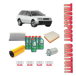 Set Pachet filtre revizie Bosch, 6 litrii ulei Castrol 10W40 AUDI ALLROAD C5 (4BH) 2.5 TDI quattro din 2003-2005, 4x Stickere auto cu AUDI