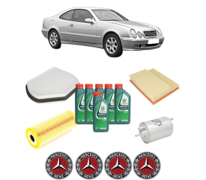 Set Pachet filtre revizie Bosch, 6 litrii ulei Castrol 10W40 MERCEDES-BENZ CLK (C208) CLK 200 Kompressor (208.344) din 2000-2002, 4x Stickere auto cu MERCEDES-BENZ - Img 2