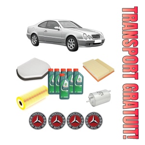 Set Pachet filtre revizie Bosch, 6 litrii ulei Castrol 10W40 MERCEDES-BENZ CLK (C208) CLK 230 Kompressor (208.348) din 2000-2002, 4x Stickere auto cu MERCEDES-BENZ