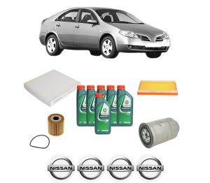 Set Pachet filtre revizie Bosch, 6 litrii ulei Castrol 10W40 NISSAN PRIMERA (P12) 2.2 Di din 2002-2007, 4x Stickere auto cu NISSAN - Img 2
